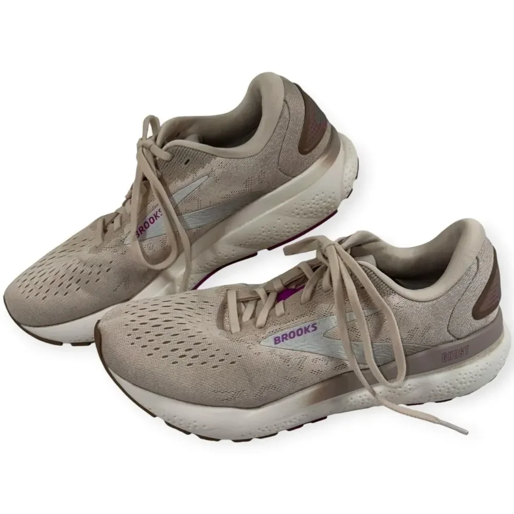 Brooks Ghost 16 Running Shoes, Almond Peach/Coconut/Purple, Women's 9.5